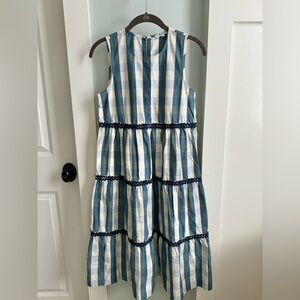 Madewell blue Rickrack Cattail Tiered Dress in Gingham Check XSP
